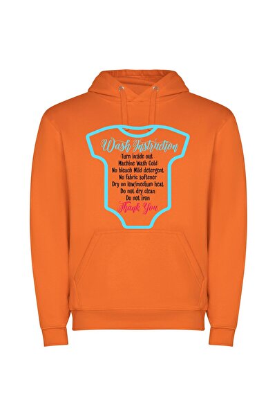 iLovePrints Baby's Wash Instructions Φούτερ με κουκούλα σε χρώμα Πορτοκαλί