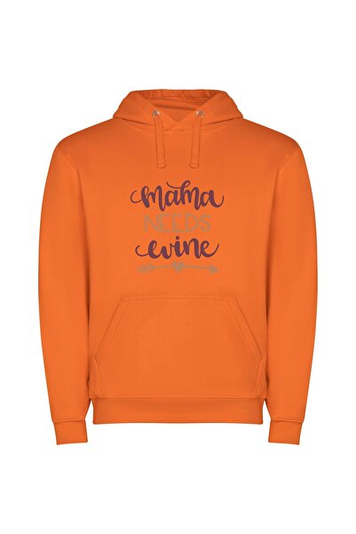 iLovePrints Mama's Wine Craving: Elegant Φούτερ με κουκούλα σε χρώμα Πορτοκαλί