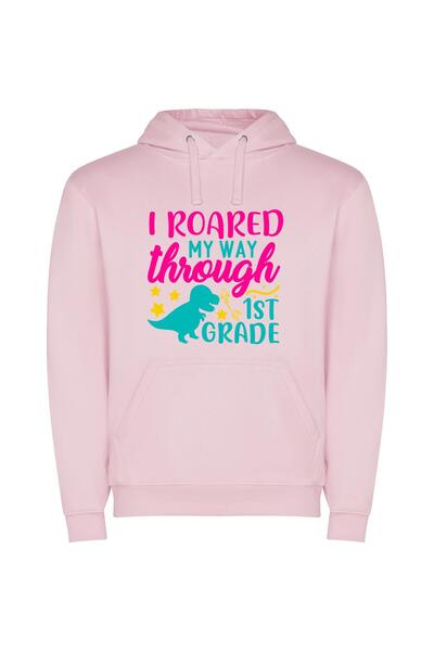 iLovePrints Roar Through First Grade Φούτερ με κουκούλα σε χρώμα Ροζ
