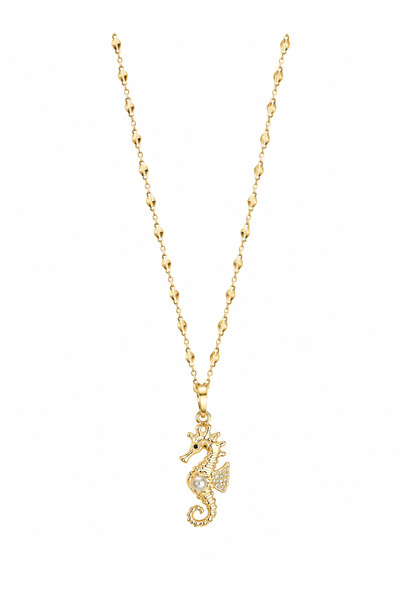 POSEİDONS JEWELLERY Seahorse Figured Pearl and Zircon Stone Stainless Steel W...