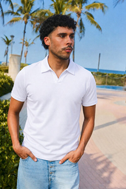 COMBİNE MİCHAİL Tricou alb casual cu guler polo pentru bărbați Trend