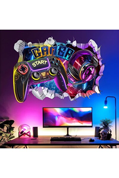 Decalmile 3D Wall Sticker Gamer Wall Sticker Gaming Controller Breakthrough V...