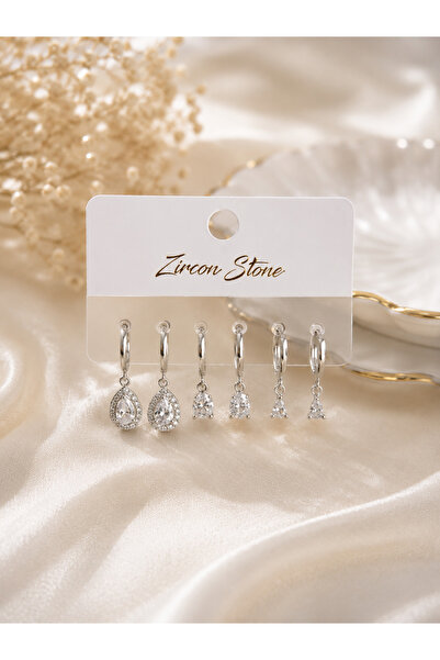 Lilith Takı Zircon Stone Silver Color Hoop Earrings Set of 6 |   Damla and So...