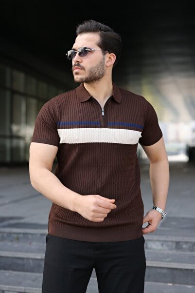 UFC 1985 TOP BRAND Men's Knitted Patterned Colorful Short Sleeve Knitwear T-S...