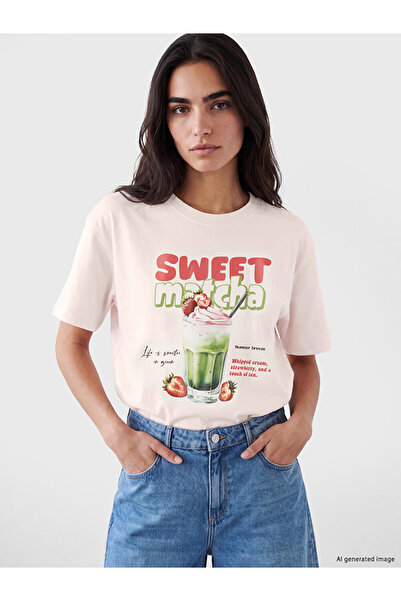 LC Waikiki Pink Printed Oversize Cotton Women's T-Shirt