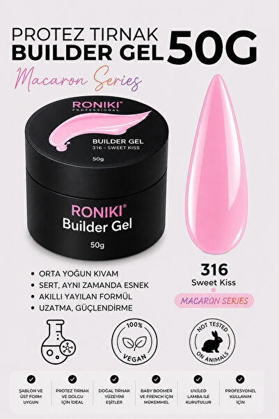 RONIKI Macaron Collection 316 Sweet Kiss Builder Gel 50 G – Barbie Pembe Prot...