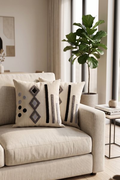 Villadia Home Textile 2-Piece Punch Embroidered Throw Pillow Cover Modern Bohemian Decorative Sofa Cushion Cover