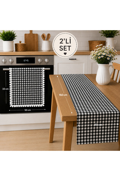 senmasy 2-Piece Kitchen Decoration Set Oven Cover 33*50 cm + Runner Tableclot...