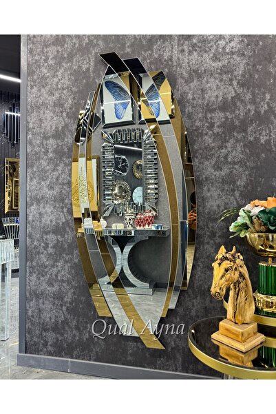 QUAL Gold Aynalı Maria Model Duvar Aynası, Dekoratif Ayna, Konsol Aynası, Boy...