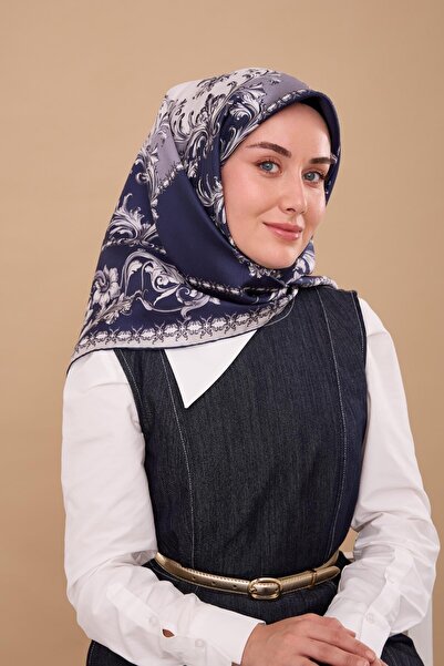 Silk Home وشاح تيفيل الحريري IST 11482 - 15 نمط عتيق باللون الأزرق الداكن
