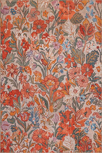 ARTLOOP Florart Renkli Kır Çiçekli Modern Desenli Dokuma Tabanlı Şönil Halı A...