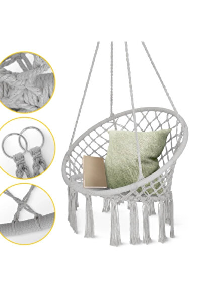 novim Scaun suspendat BOHO rotund negru pentru interior și grădină