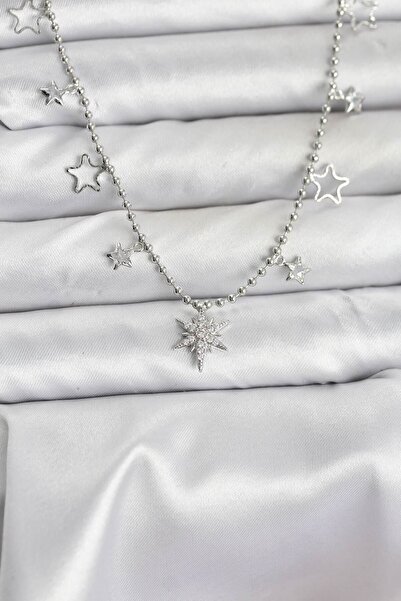 DMR Elegance Brass Silver Color Zircon Stone Polar Star Model Women's Necklace