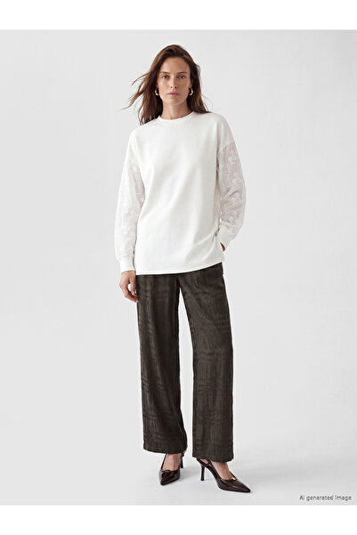 LC Waikiki Brown Loose Fit Plaid Women's Trousers