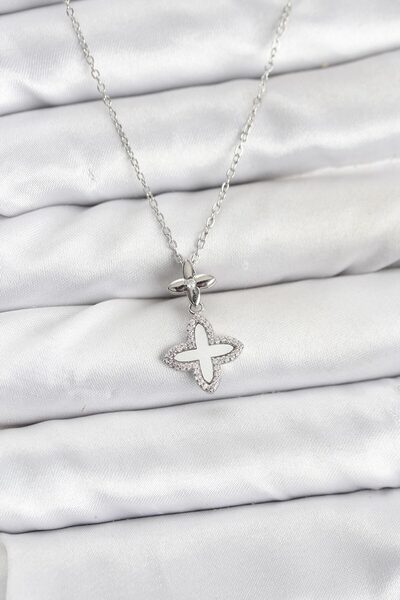 DMR Elegance 316L Steel Chain Silver Color 4-Leaf Clover Model Zircon Stone W...