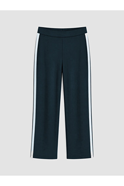 LC Waikiki Navy Blue Women's Trousers with Elastic Waist and Stripe Detail