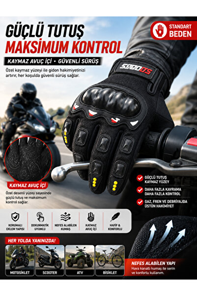 Yıldızhane Dokunmatik Korumalı Motosiklet Eldiveni Kaymaz Avuç İçi Nefes Alabilen Motor Eldiveni Unisex Standart Beden