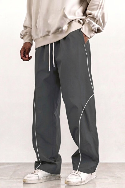 SERABLANKA Men's Oversized Sweatpants with Piping Detail, Wide Legs, Comforta...