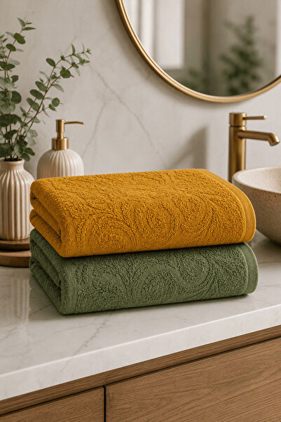 Elif Mira 2-Piece Jacquard Large Size Bath Towel 90X150 cm 100% Cotton Lorea ...