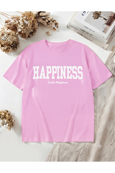 UNCİA OUTDOORS Women'S/Men's Unisex Happines Printed Crew Neck Oversized Comb...