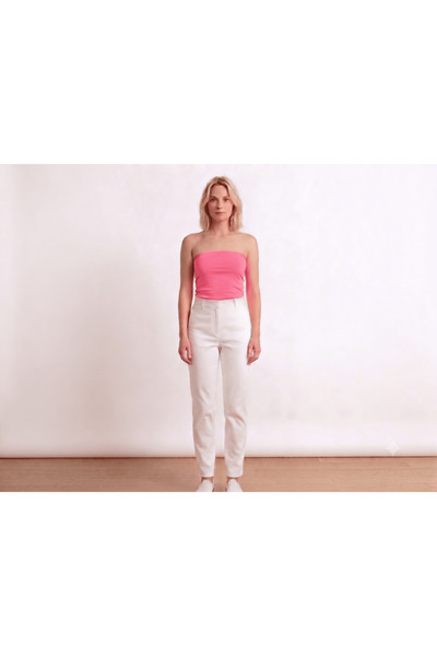 NEALDİN Women's Pink Strapless Blouse Seamless Stretchy Crop Top Bustier