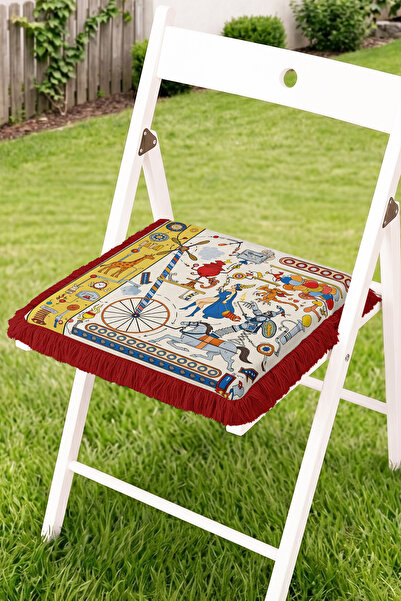 Realhomes Circus Themed Fringed Zippered Chair Cushion with Clown and Horse F...