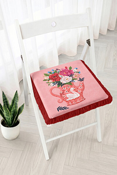 Realhomes Floral Bouquet Vase Illustrated Fringed Zippered Chair Cushion - Ta...