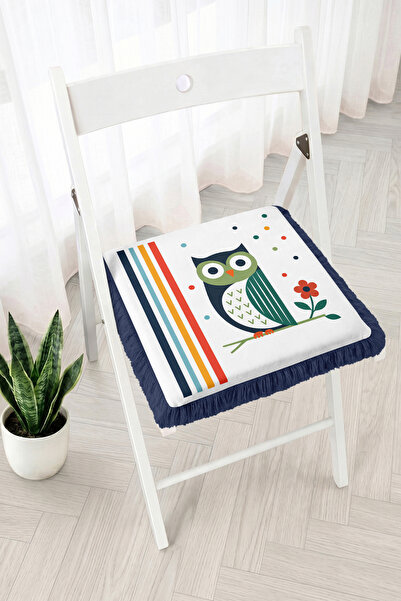 Realhomes Retro Owl and Striped Patterned Fringed Zippered Chair Cushion - Mo...