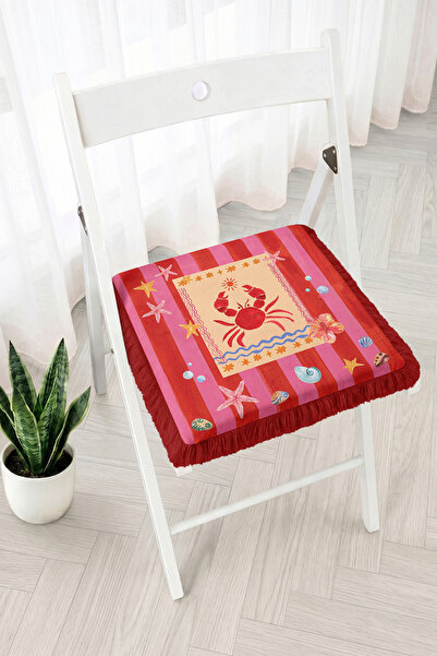 Realhomes Starfish and Crab Patterned Fringed Zippered Chair Cushion - Medite...