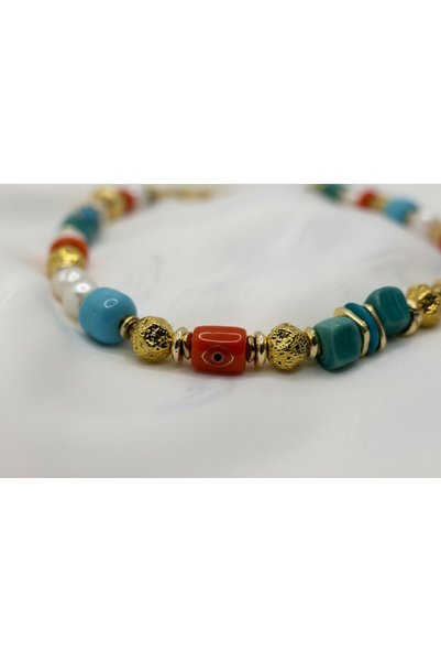 La sauvagine Colorful Beaded Detailed Women's Necklace – Bohemian Summer Collection Stylish Design Accessory