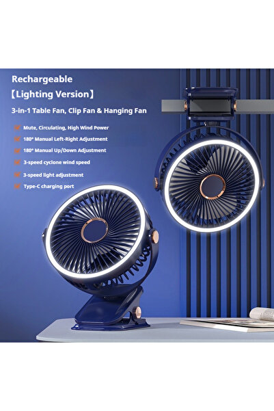 Choice blue Clip on Fan Portable with LED Lights 3 Speed Adjustable Wind Spee...