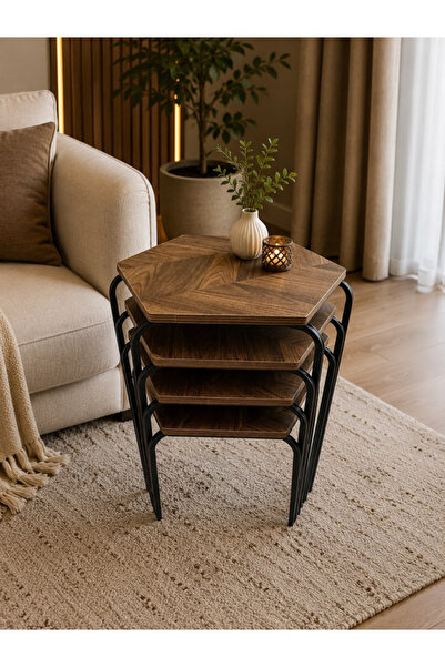 DEC59 4-Piece Single Service Nesting Table Set with Metal Legs