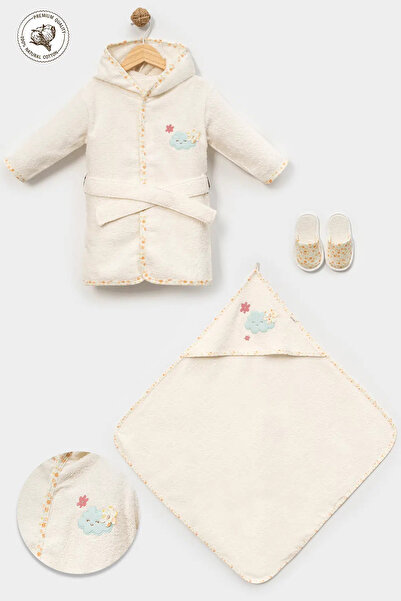 Bebitof Cute Cloud and Flower Patterned 100% Cotton Baby Bathrobe Set 0-2 Yea...