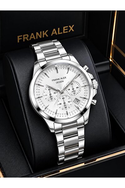 Frank Alex Dial with Stopwatch 2-Year Warranty Steel Strap 3 Atm Men Wristwat...