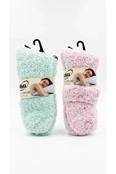 TUTKU PLUS 2 Pairs of Plush Sleeping Socks |   1 Pair Green + 1 Pair Pink |   Soft Towel Slippers Home Socks |   Winter Warm Home Socks