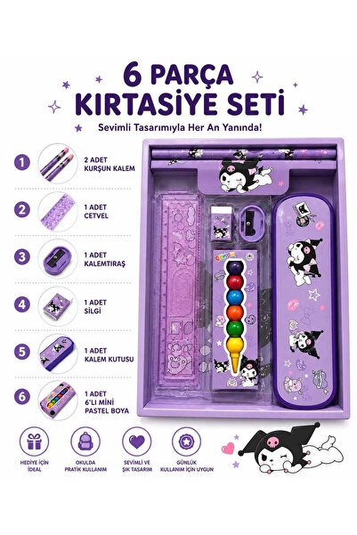 PeriMila 6 Parça Mor Sevimli Kuromi Karakter Kırtasiye Okul Seti