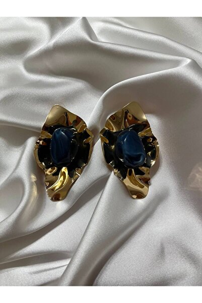 Mel and Co Siyah Taşlı Elit Gold Küpe