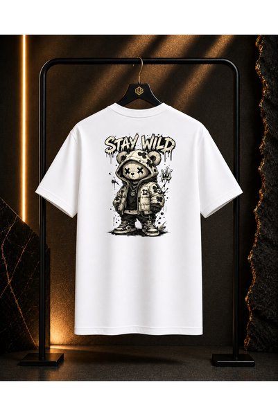 GOB Collection تي شيرت للجنسين من Stay Wild Bear مطبوع من الخلف والأمام مصنوع...