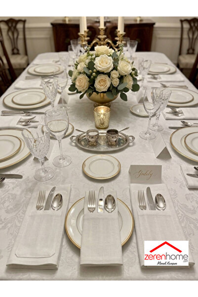 Zeren Home 6 Adet Beyaz Simli Kumaş Kaşıklık Leke Tutmaz Çatal Bıçak Kılıfı Ş...