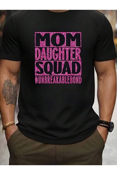 9TAY تي شيرت مطبوع عليه حروف وردية لامعة من Mom Daughter Squad، برقبة دائرية،...