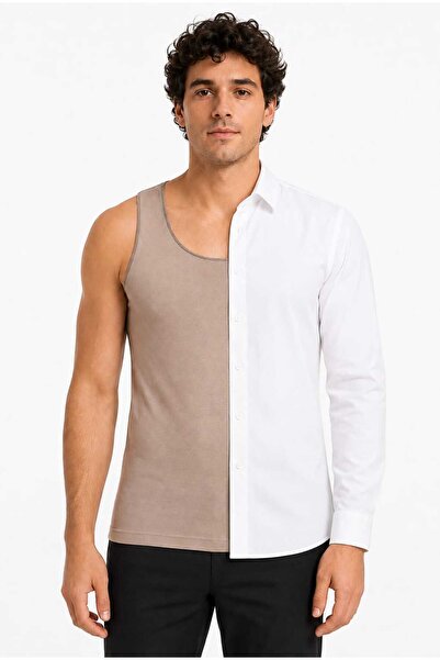 Tenra Men's under Shirt Invisible Cotton Undershirt Skin Color