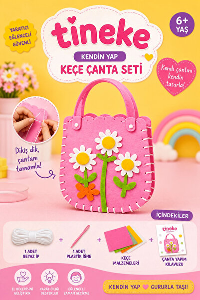 TİNEKE DIY Felt Bag Set Daisy Patterned Educational Toy Sewing Learning Hobby...