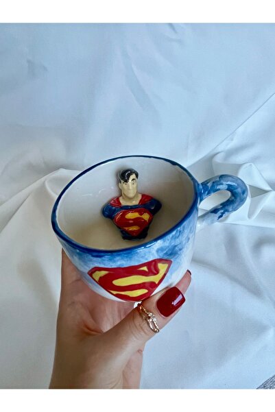 Nouis El yapımı Superman figürlü seramik kup