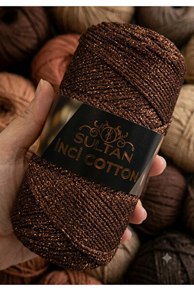 TıkTık AL Kahverengi Simli Koton Makrome İp Çanta ve Hobi Örgü İpi Cotton 200gr