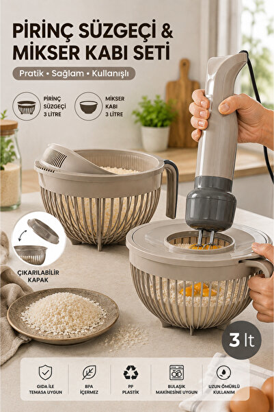 Stile Cucina طقم تحضير للمطبخ مكون من قطعتين: وعاء خلاط سعة 3 لتر مع غطاء ومص...