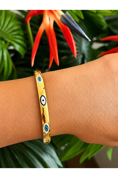 tones official Colorful Evil Eye Bead Themed-Steel-Oval Handcuff Bracelet