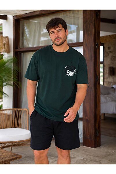 İpek Men's Short Sleeve Plus Size Shorts Pajama Set