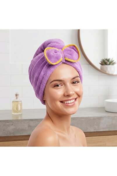 jantistore Prenses Peluş Mikrofiber Saç Kurulama Havlusu Çizgi Fiyonklu, Prat...