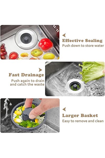 ALMEKAQUZ Kitchen Sink Drain Strainer & Stopper Combo, Stainless Steel Kitche...