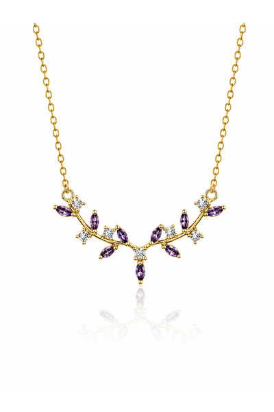Angelovia Purple Leaf Stone Gold Steel Necklace